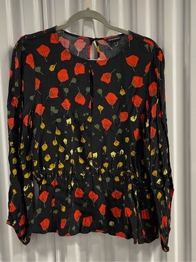 Banana Republic Black Floral Blouse with Red & Yellow Print